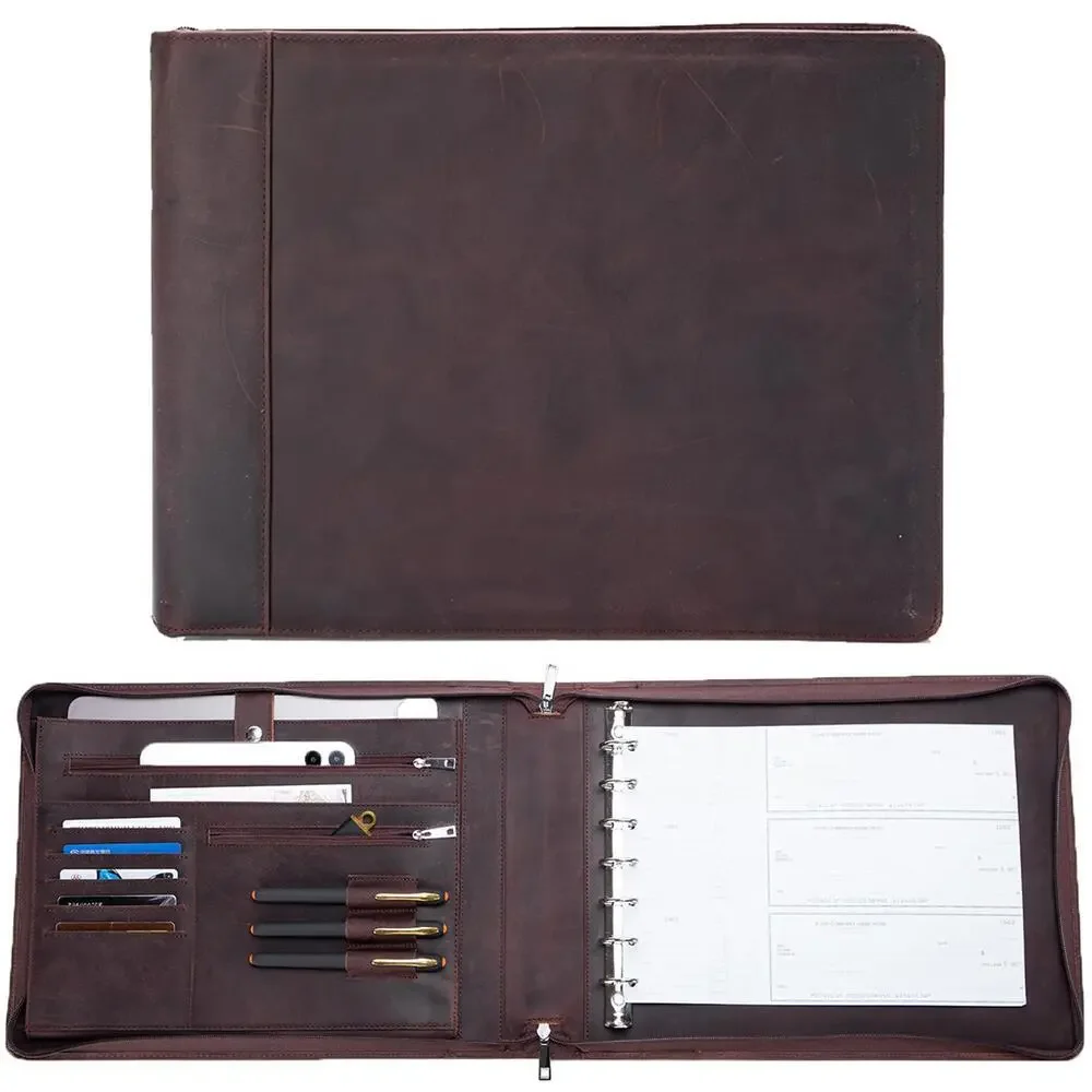 Genuine Full Grain Leather Checkbook Portfolio